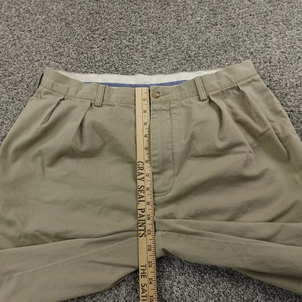 VTG Polo Ralph Lauren Pants Mens 36X32 Brown Beige Chino Trouser Pleated Preppy‎